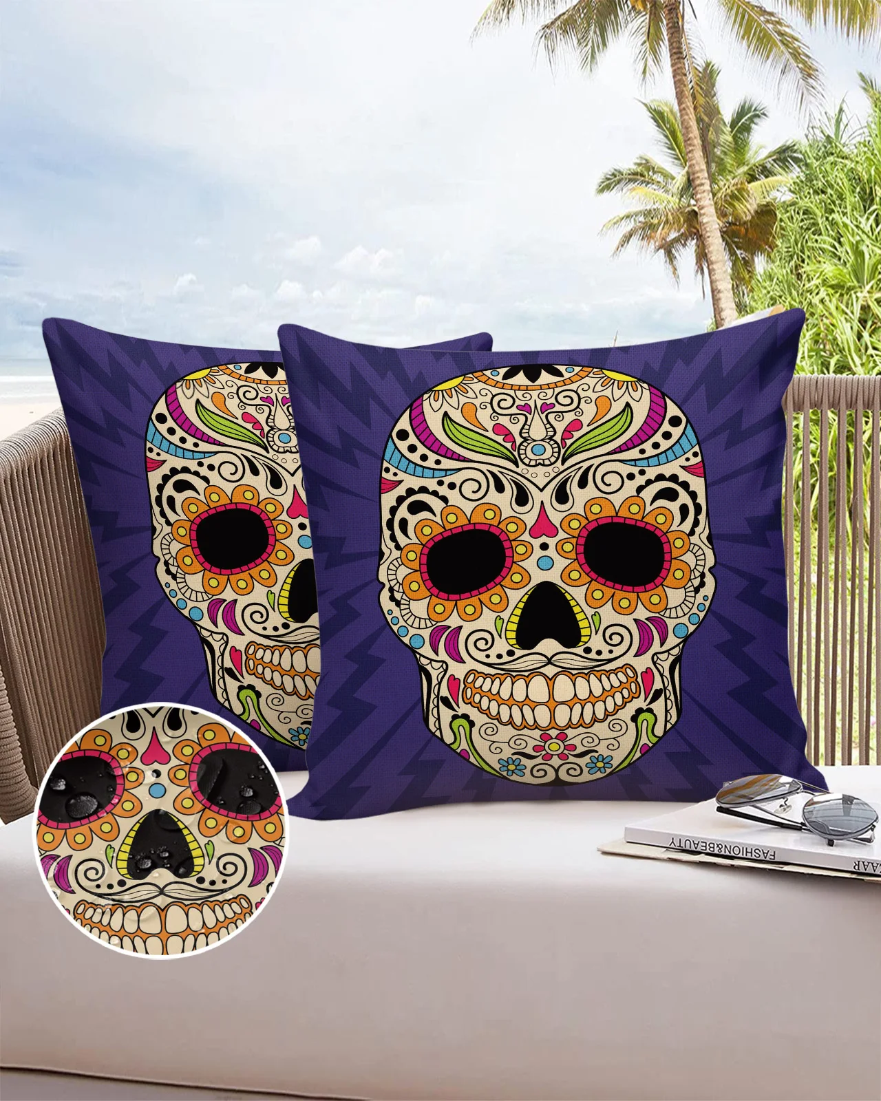 

Colorful Skull Flowers Purple Cushion Pillowcase Set Living Room Sofa Decor Cushion Cover Waterproof Throw Pillowcover