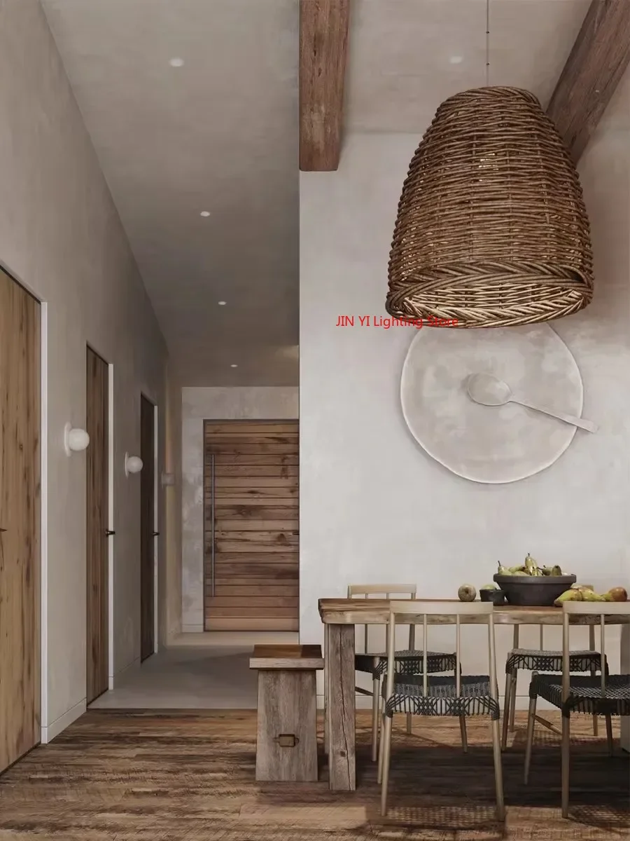 

New Rattan Weaving Living Room Restaurant Retro Tea Room Homestay Tea Table Antique Tea Table Wabi Sabi Style Lighting Fixtures