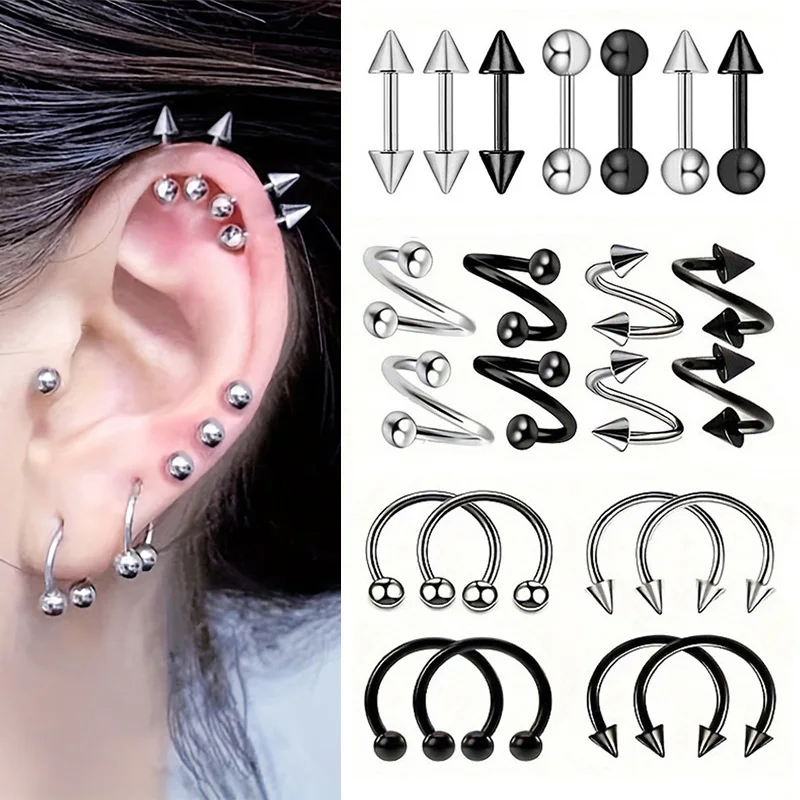 1 زوج من الفولاذ المقاوم للصدأ سبايك / C- على شكل / ملتوي S أقراط للرجال النساء البنك القوطية غضروف الأذن ثقب المجوهرات