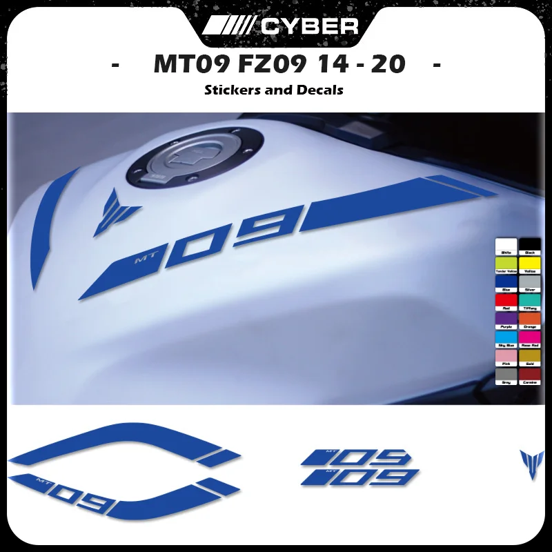 

For YAMAHA MT-09 MT09 FZ-09 FZ09 Fuel Tank Protection Stickers – 2014-2020 Reflective Curve Decals with MT Logo