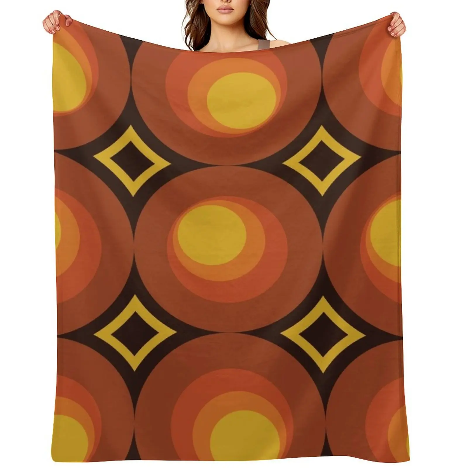 1970s Orange Mid-Century Modern Circle 2 Throw Blanket Thin for winter Summer Comforter Blankets