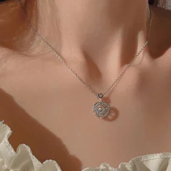 Korean Fashion Sweet Heart Shaped Necklace For Women Crystal Zircon Pendant Clavicle Chain Elegant Romantic Party Gift Jewelry