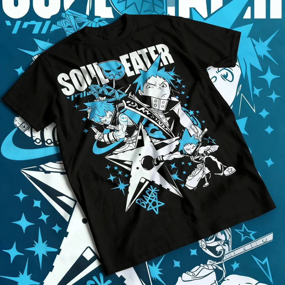 Summer Hot Selling Soul Eater Men's T-shirt Maka Albarn Black Star Anime Aesthetic Vaporwave Men's T-shirt Short Sleeved T-shirt