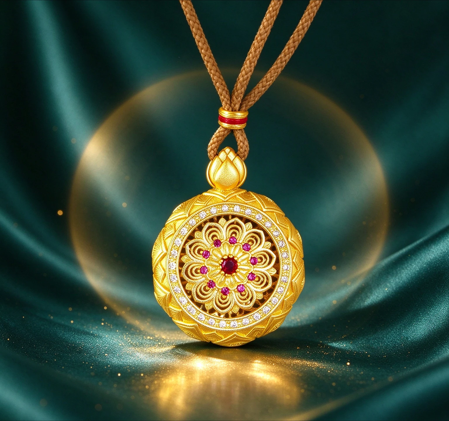 9999 gold inlaid lotus eight-symbol compass pendant for women, fashionable, rotatable, hollowed-out pendant