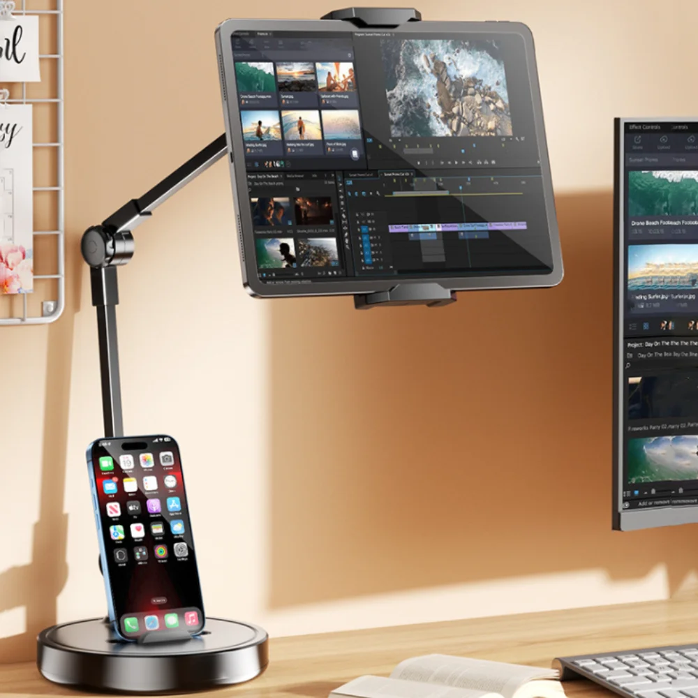 

Adjustable Height Telescopic Phone Stand Stable Base Portable Tablet Stand Metal 360° Rotate Desktop Phone Holder