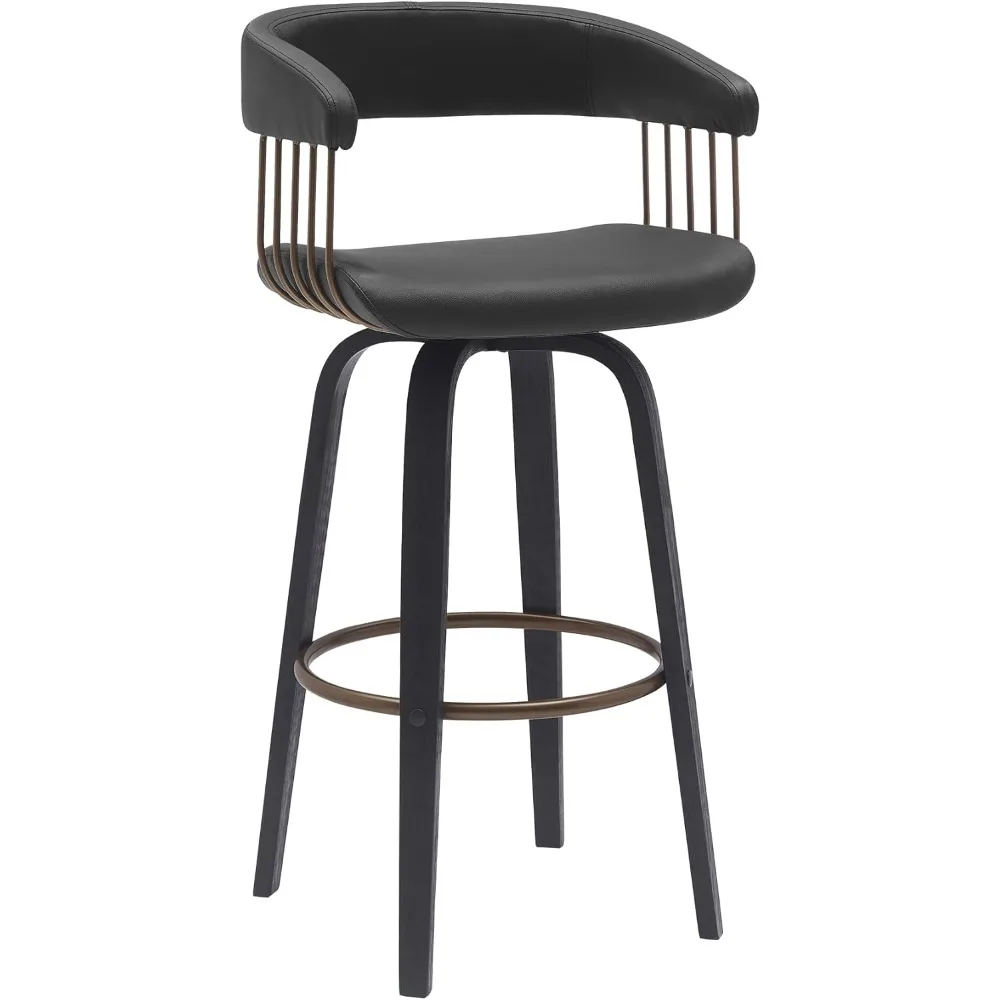 

Topanga 30.5" Seat Height Mid Century Modern Swivel Black Wood Bar Stool for Kitchen Island Counter in Black FauxLeather
