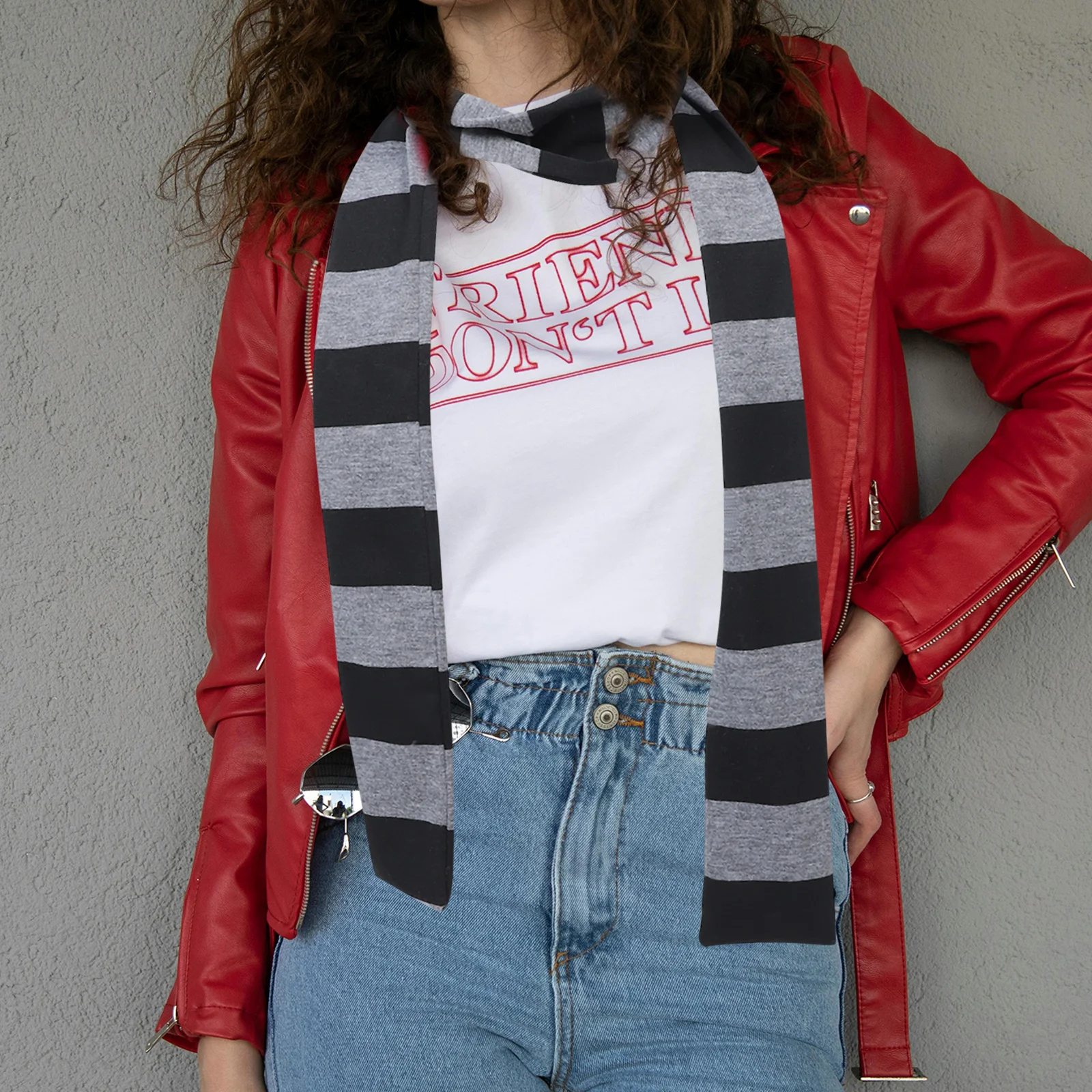 

Trendy Punk Harajuku Style Striped Scarf Soft Cotton Thin Comfortable All-Season Wearable Small Neck Scarf Women Warm