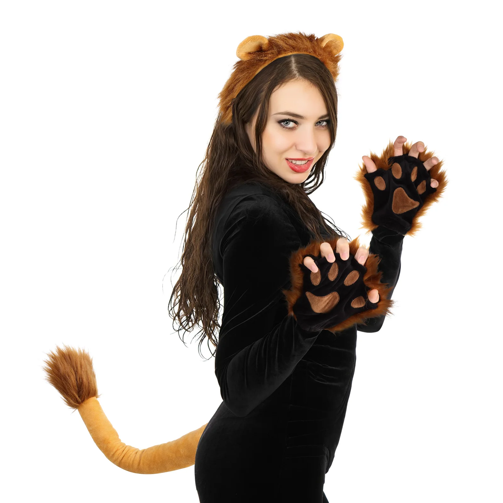 

3Pcs FRCOLOR Lion Cosplay Costume Set Animal Headband Gloves Tail For Kids Adults Halloween Party