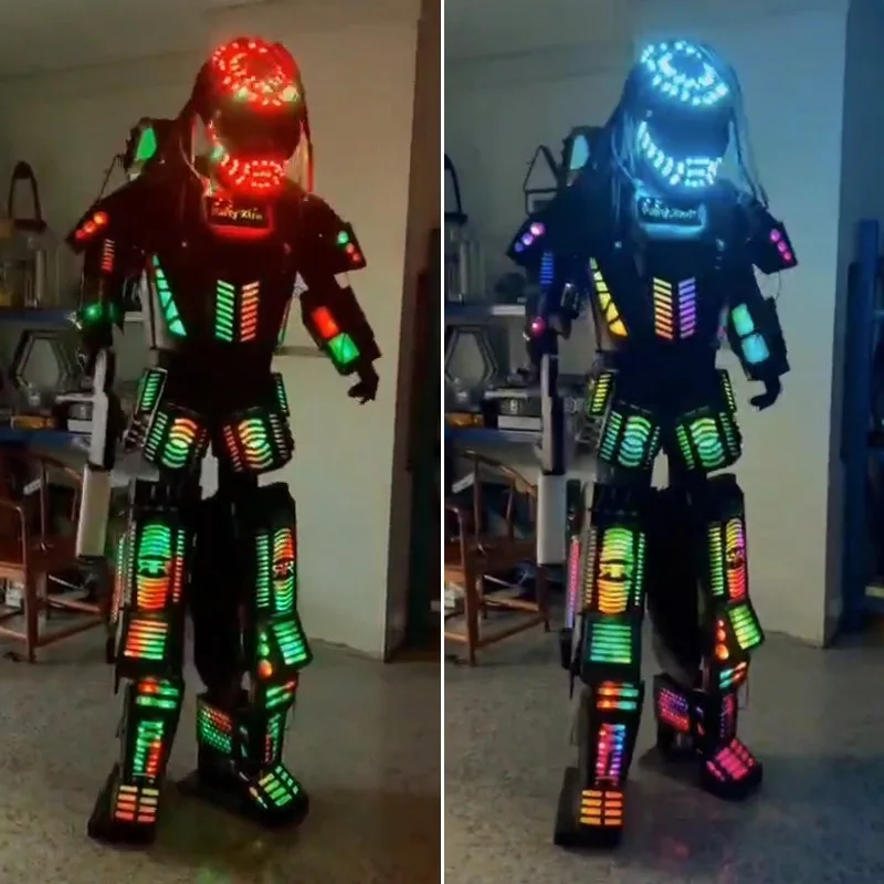 Ropa de rendimiento con luz fantasma que cambia de color con control remoto LED, ropa para zancos, armadura de robot, ropa de armadura de máquina