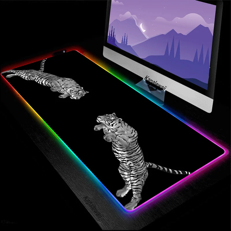 

Lion Personalize RGB Mouse Pad Gaming Mousepad Large PC Gamer Keyboard Desk Play Mats Carpet LED Backlight DIY Custom Anime Mats