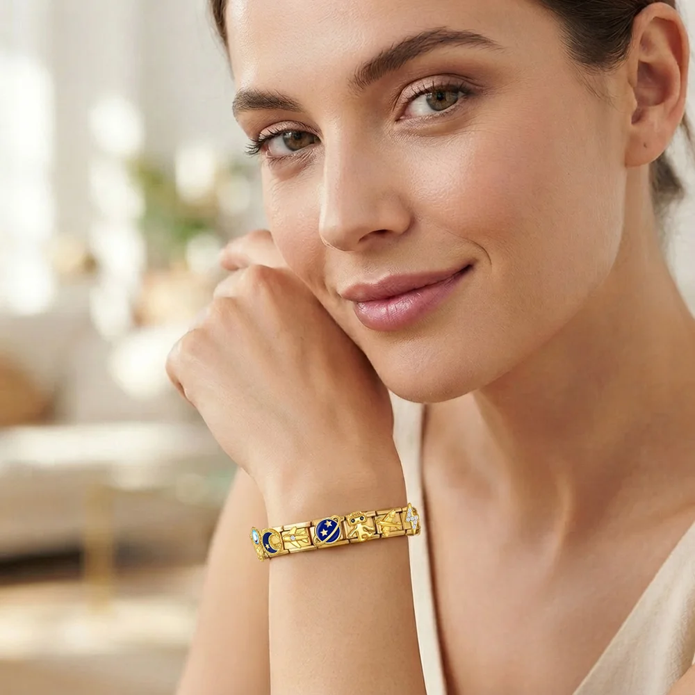 URING Goldfarbene italienische Armbandanhänger in Großpackung: Roboter, Flugzeug, Stern, Planet, Mond für Damen und Herren, DIY Edelstahl 9mm Schmuck – Detail 5