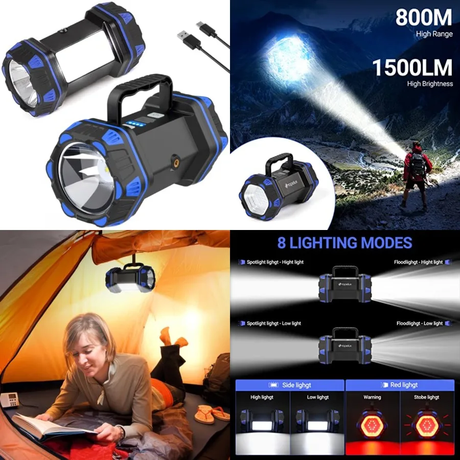 

Led Camping Lantern Rechargeable, Camping Flashlight 1500LM, 8 Light Modes, Camping Lights 4800 Capacity, Portable Bright Flash