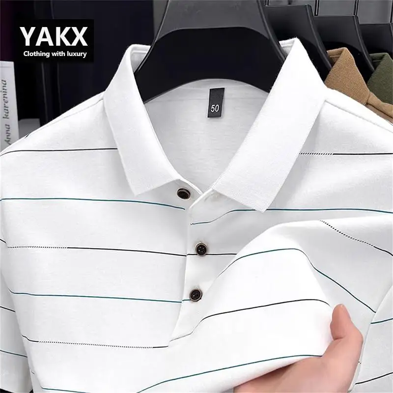 

High-End Pure Cotton Striped Shirt Men's Short Sleeve T-Shirt 2026 New Summer Business Turn-down Collar Paul Shirt Men's...