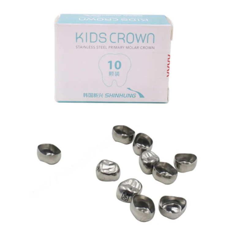 10Pcs/Box Dental Kids Primary Molar Crown Refill Stainless Steel Pediatric Crowns Upper/Lower Right Left D2D7/E2E7 1st 2nd Molar