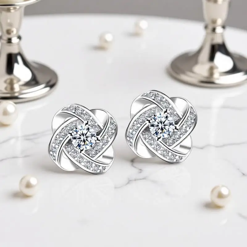 

Exquisite 925 Sterling Silver Flower Design Crystal Zircon Stud Earrings for Women Girls Engagement Party Fashion Jewelry Gifts