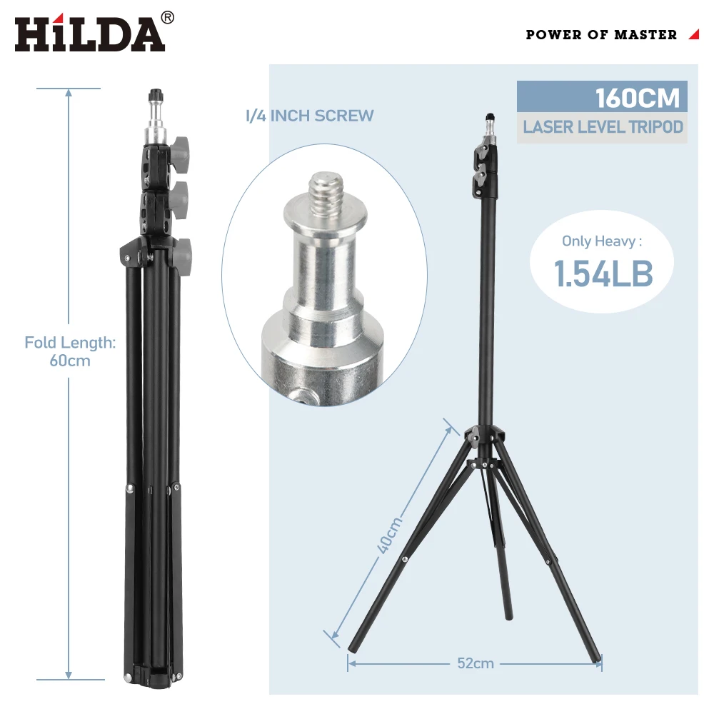 Treppiede orizzontale laser HILDA 1.6M/3M regolabile in altezza con staffa addensata per treppiede magnetico in lega di alluminio con interfaccia da 1/4 "