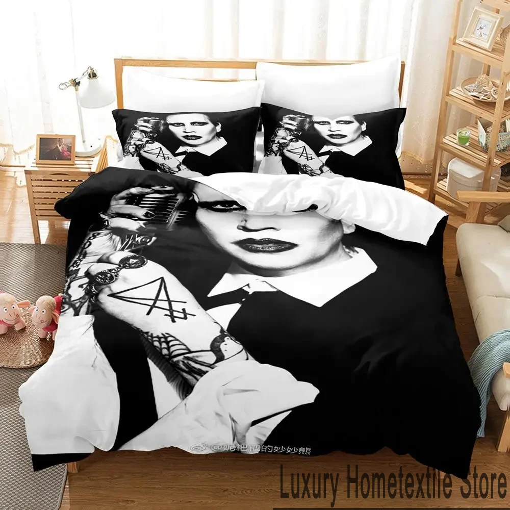 3D Print Marilyn Manson Bedding Set Boys Girls Twin Queen King Size Duvet Cover Pillowcase Bed boys Adult Home Textileextile