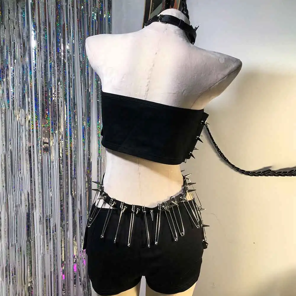 E-Girls Gothic Tanks Emo Y2K Halter Camisole TOPS Teen Goth Eco 90s DIY Rave Outfits Hand Made Kawaii Grunge Harajuku Punk Rock