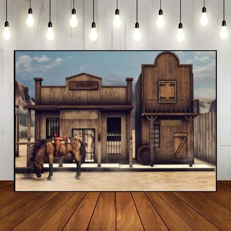 Party Backdrop Custom Rustic Photography Wall Wild West Photo Decoration Happy Birthday Background Western Cowboy Theme Warehous