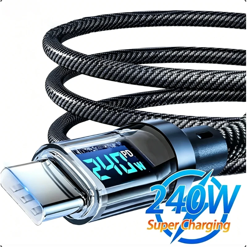 Typ-C-auf-Typ-C-Kabel, 240 W, Superschnelles Ladekabel mit LED-Digitalanzeige, USB-auf-Typ-C-Datenkabel für Xiaomi Huawei