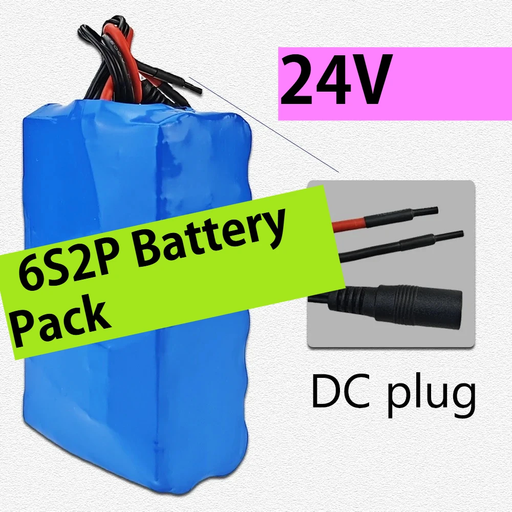 

6S2P Battery Pack 24V battery 6800mAh 18650 25.2V Lithium with BMS Optional plug +25.2V 2A charger