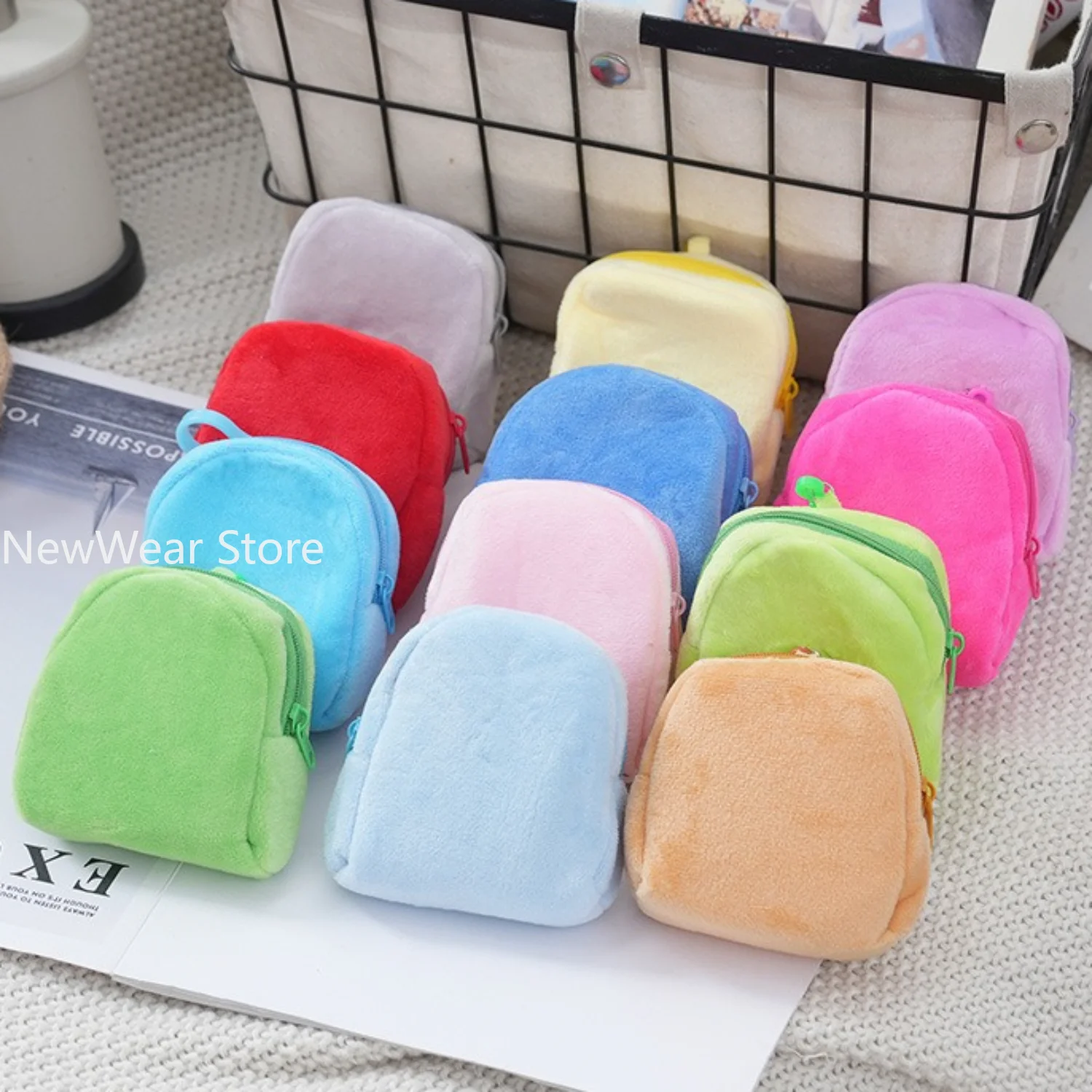 Mochila de felpa de Color Pastel para niños, Mini monedero 3 en 1, bolsa para auriculares, viñetas de animales, guardería, conjunto de regalo de viaje
