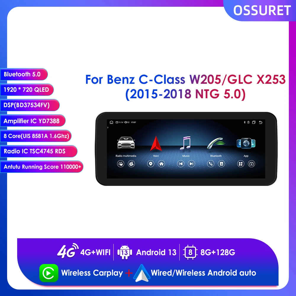 For Mercedes Benz C-Class W205/GLC X253 2015 2006 2007 2018 NTG 5.0 with Smart Car Systems Support Wireless Carplay Android Auto