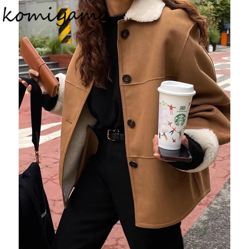 Warm Fur All-in-one Women 2025 Outerwears Laple Single Breasted Chaquetas Mujer Loose Long Sleeve Jacket Autumn Jackets Ropa