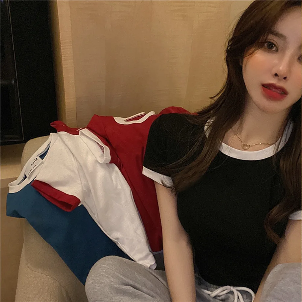 Slim Fit Women T Shirt Short Sleeve Tops Solid Color Summer Basic Tee Casual Elegant Style Soft Milk Silk Apparel