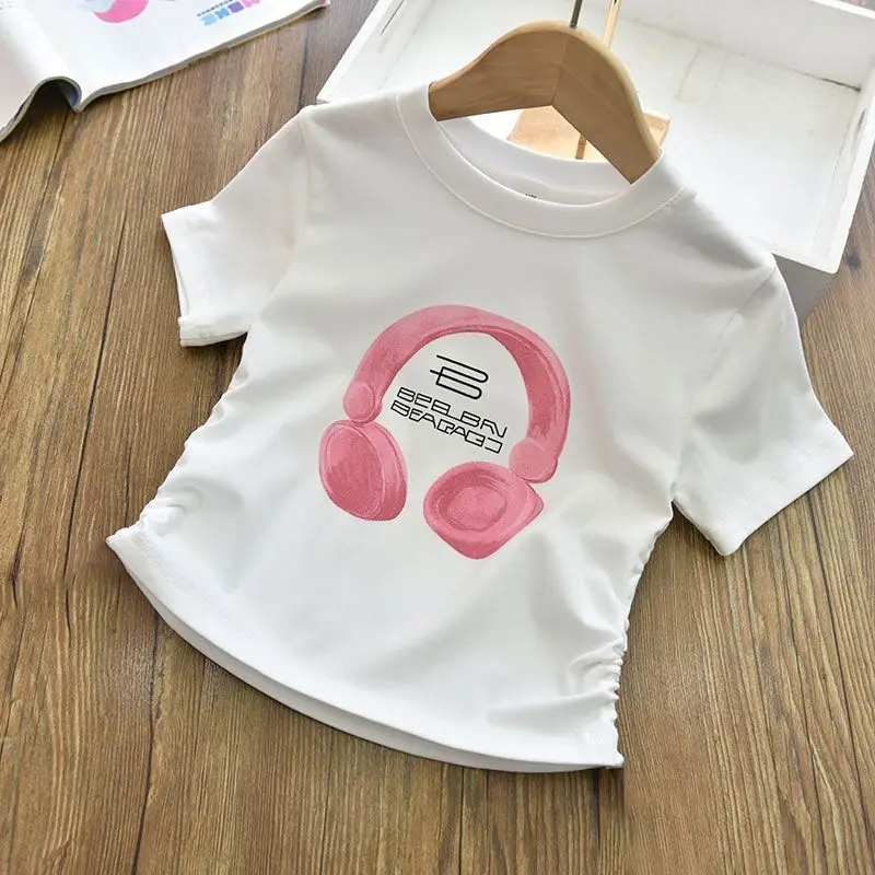 

Children's Pure Cotton Summer Short sleeved T-shirt New Printed T-shirt Little Girl Baby Fold Top