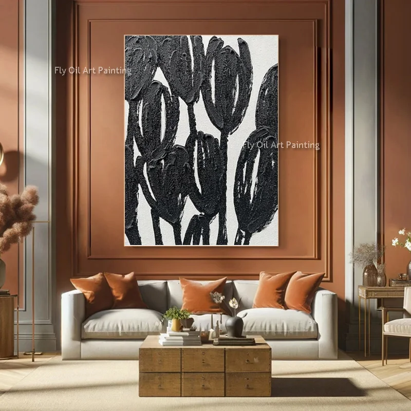 Popular Black And White Abstract Canvas Thick Artwork Handpainted Simple Design New Original Home Wall Decor Items Oil Painting