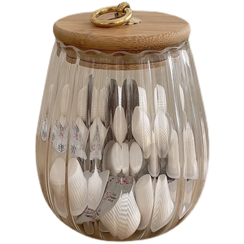 

:Retro Japanese Style Striped Glass Sealed Jar Coffee Bean Storage Dried Fruit Storage Storage Tank Room Decoration Ornaments