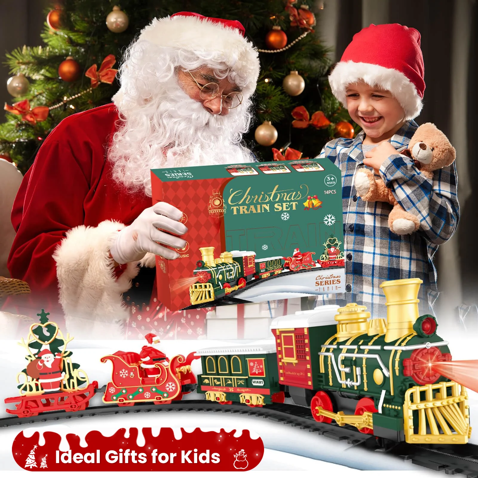Train électrique de noël, Locomotive, moteur ferroviaire avec lumières et musique, décoration de la maison, cadeaux de noël et d'anniversaire pour garçon et fille