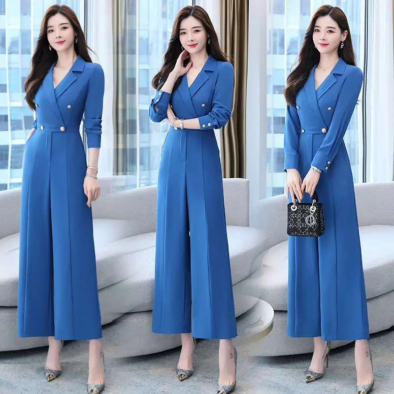 

Women's Suit Wide Leg Pants Jumpsuit High Waist Age 40-50 plus Size Autumn New Sle Suiting Ensemble