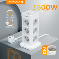 TESSAN Vertical Tower Power Strip Multi Outlets with USB 2M Extension Cable EU KR Plug Electric Socket Surge Protection for Home