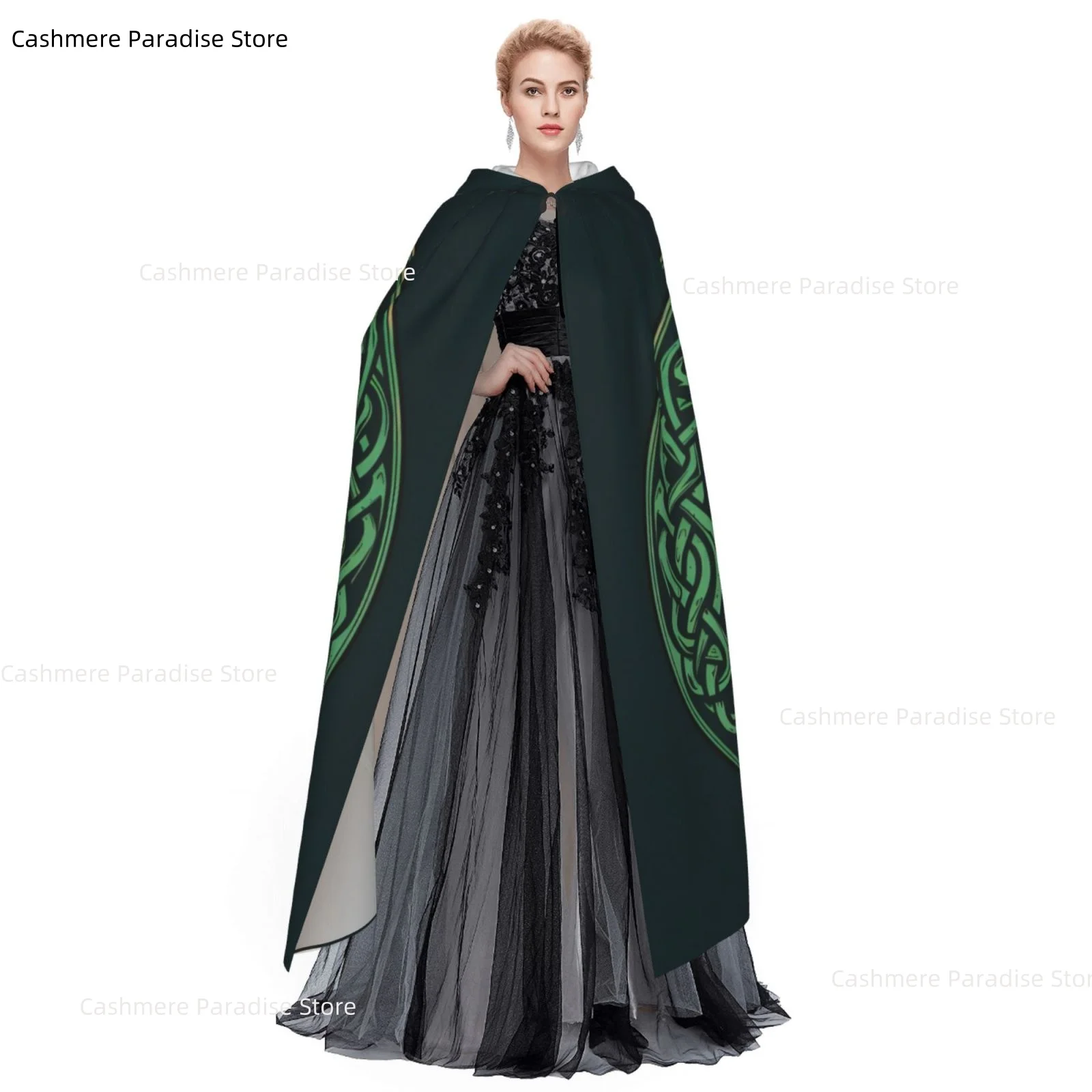 Tree of Life Celtic Adult Cloak Cape Hooded Medieval Costume Witch Wicca Vampire Elf Purim Carnival Party