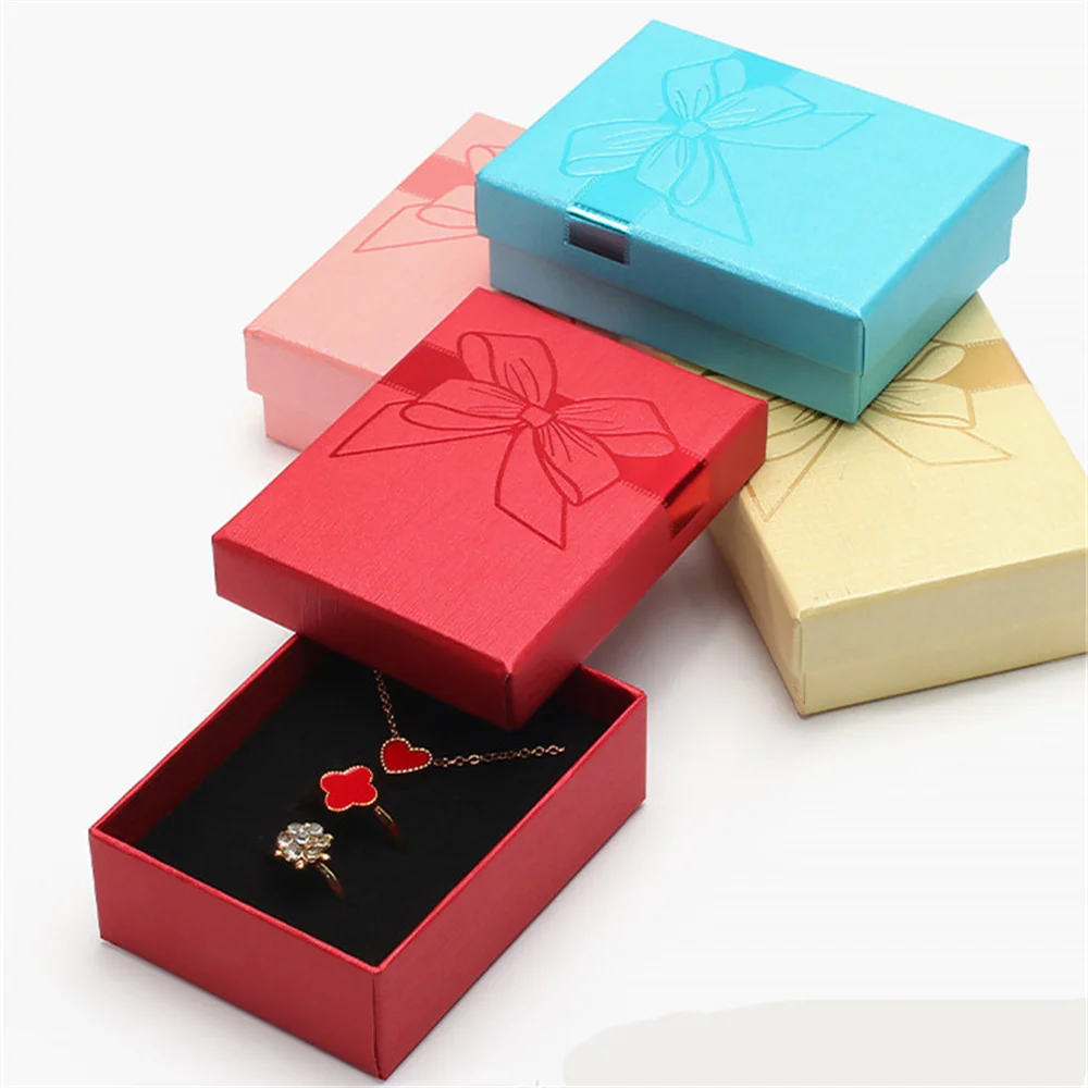 Bow Jewelry Box Ring Earrings Bracelets Necklace Organizer Storage Paper Jewelry Gift Packaging Box Wedding Proposal Supplies