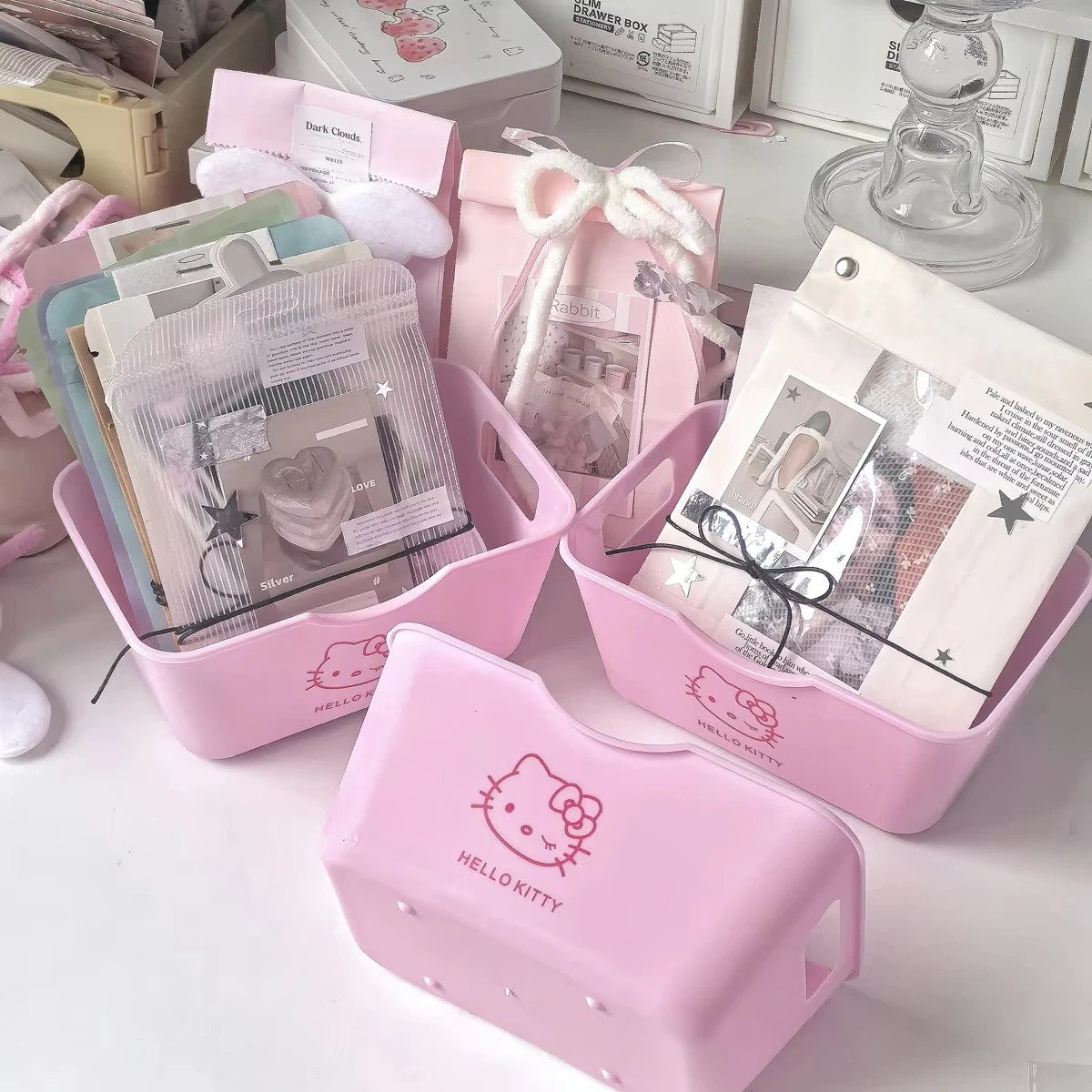

5Pcs Sanrio Hello Kitty Desktop Storage Basket Cosmetic Lidless Organizer Box Sundries Storage Case Home Accessories Cartoon