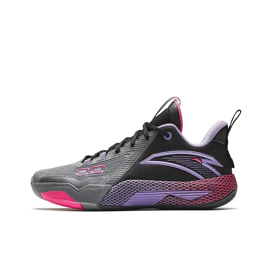 Anta Speed Battle 5 Cushioning, Wear Resistant Mid top Basketball Shoes Men's Black Gray Purple 112341113-8