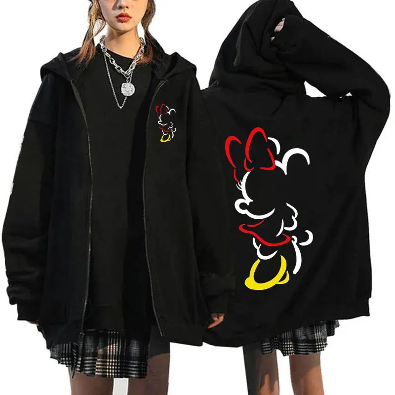 Black Mickey Mouse Men Zipper Hoodie Spring Autumn Oversized Women Sweatshirt Cartoon Anime Fashion Couple Clothes Coat Jackets