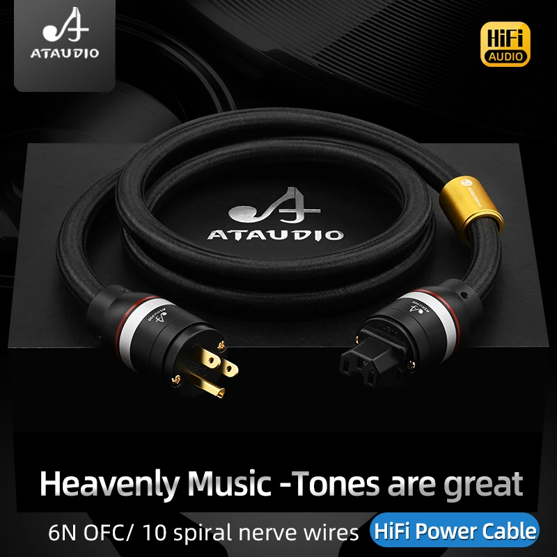 ATAUDIO HiFi Power Cable 6N OFC Copper Gold Plated EU/US/AU Vseries Plug for Power Filter Decoder CD Player