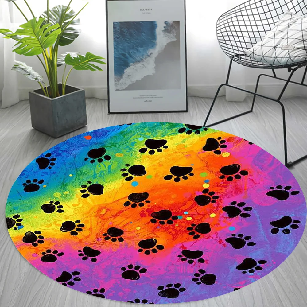 

CLOOCL Rainbow Colors Carpet Dog Footprint Pattern 3D Printed Flannel Floor Mat Rug Bedroom Living Room Chair Non-Slip Rugs