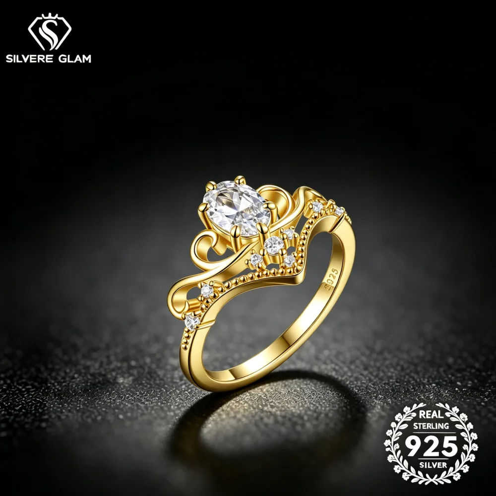 925 Sterling Silver 1CT Oval Crown Scroll Solitaire Ring D VVS1 Moissanite Multi Tone Princess Wedding Fine Jewelry For Women