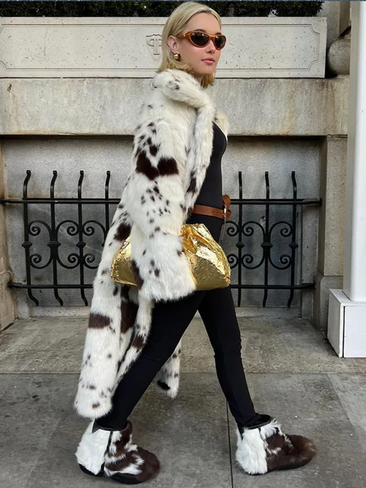 Abrigo de piel sintética con contraste de Color para mujer, gabardina larga de lana de una sola botonadura, abrigo de felpa esponjosa, ropa de abrigo gruesa cálida, nuevo, Invierno