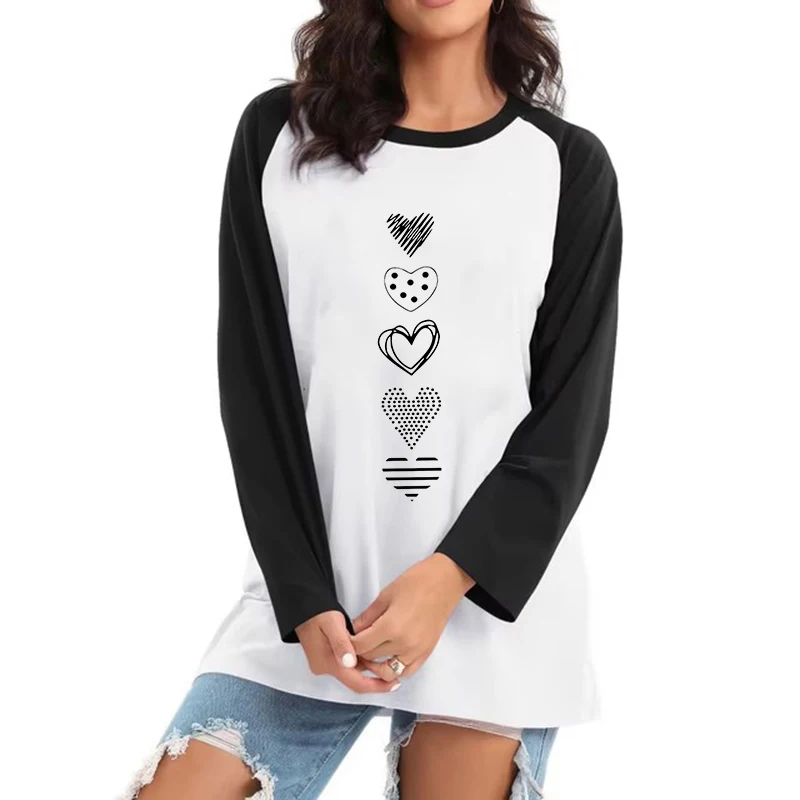 2000er Jahre Herz Print Langarm Rundhals T-Shirt Herbst Winter Y2k T-Shirt Kleidung Damen Vintage Graphic Tees Tops T-Shirt Kleidung