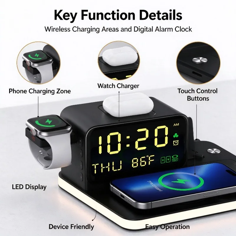 7 In 1 Wireless Charger Dock Multi Function Fast Charging Station For Smartphone Earbuds Watch Home Desktop Use