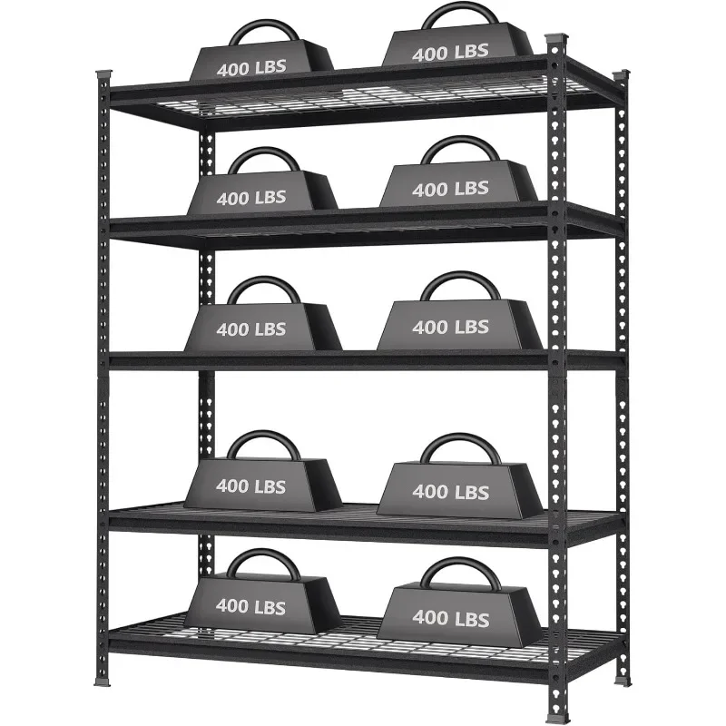 5-Tier Metal Storage Shelving Unit, 48”W x 24”D x 72”H, Adjustable Storage Rack Heavy Duty Shelf, 4000 lbs Load Capacity (Total)