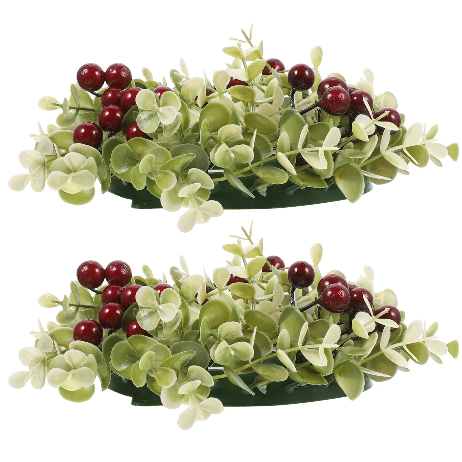 

2 Pcs Christmas Decor Garland Wreath Mini Wreaths Red Fruit Rings for Pillars Party Hanging Leaves