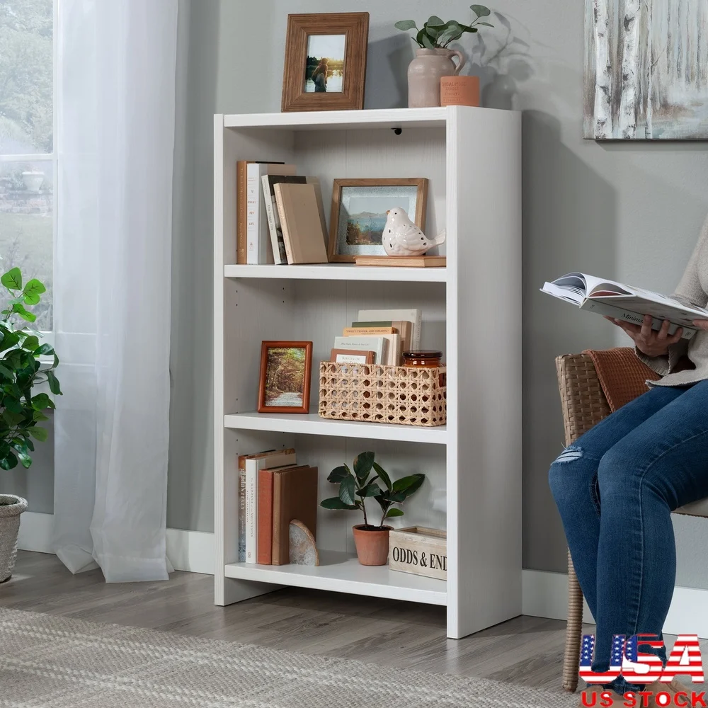 

3 Shelf White Bookcase Adjustable Shelves Durable Wood Composite Storage Display Unit Living Room Office Bedroom