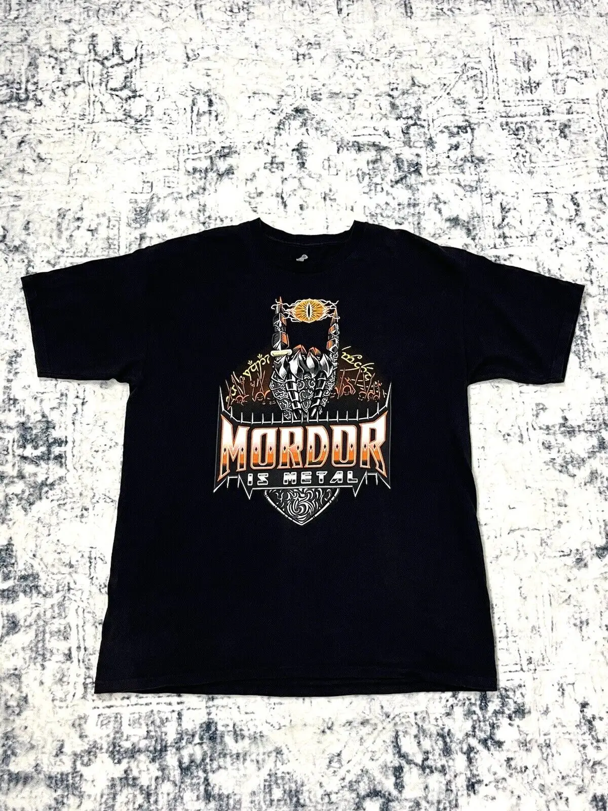 T Shirt Fury Mens Black LOTR Mordor is Metal Rings Salute Print Cotton L